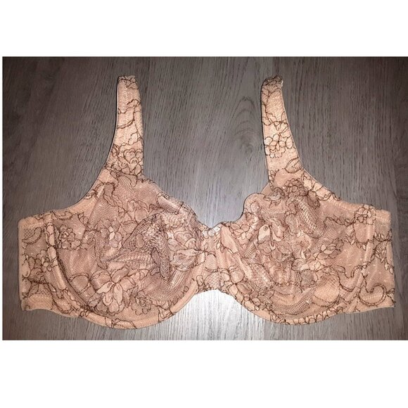Cacique Unlined Full Coverage Bra Plus Size 42D Beige Tan Light Brown Lace - Picture 1 of 6